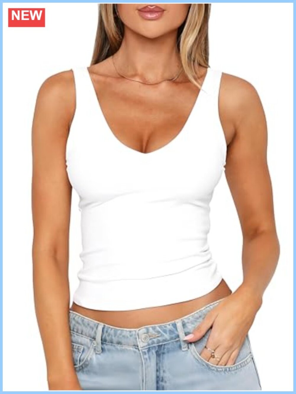 V Neck Sleeveless Backless Tank Top Slim Fit Double Layer Crop Top